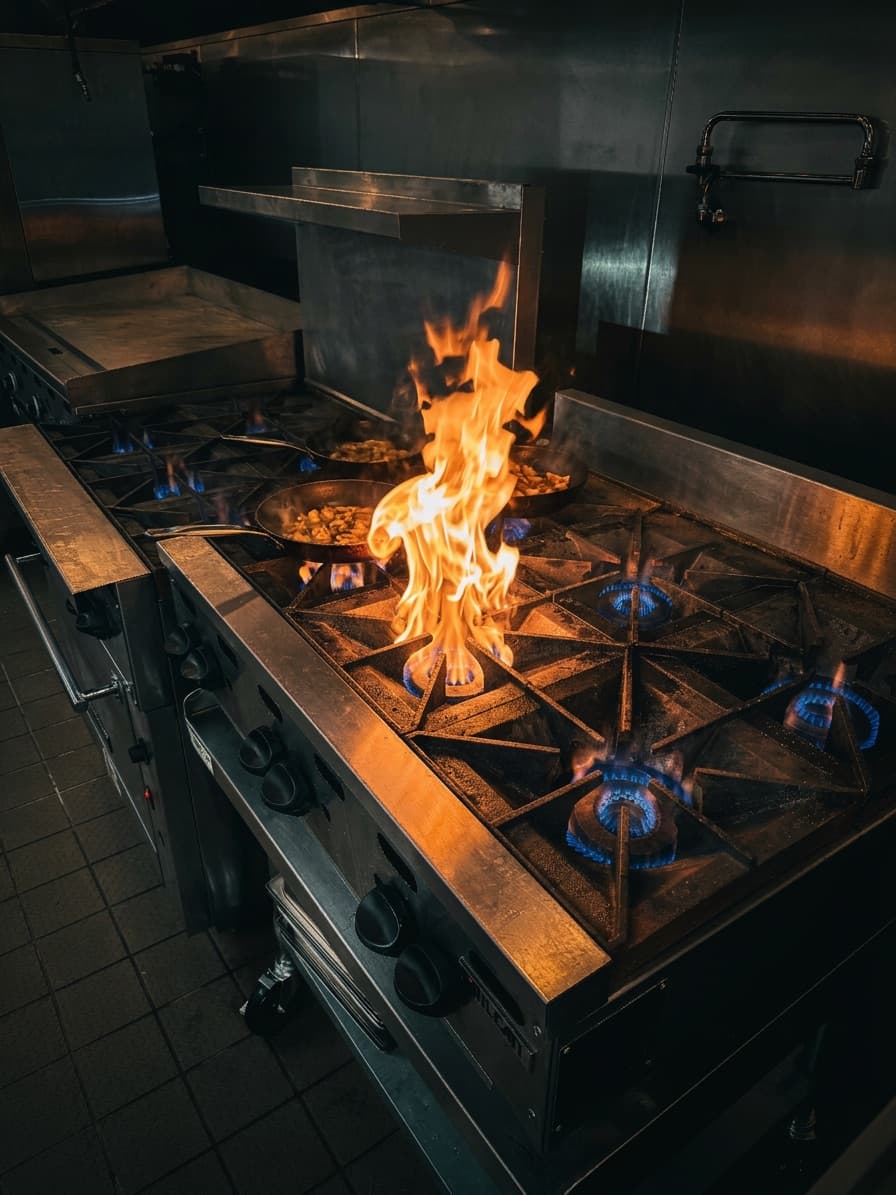 The ABLTY kitchen line — Michelin-trained chefs cooking over open flame